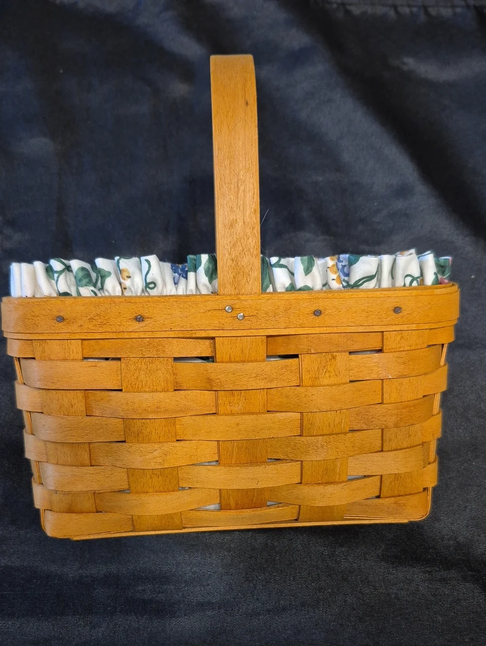 Longaberger Rectangular Handwoven Brown Wood Basket With Fabric Liner